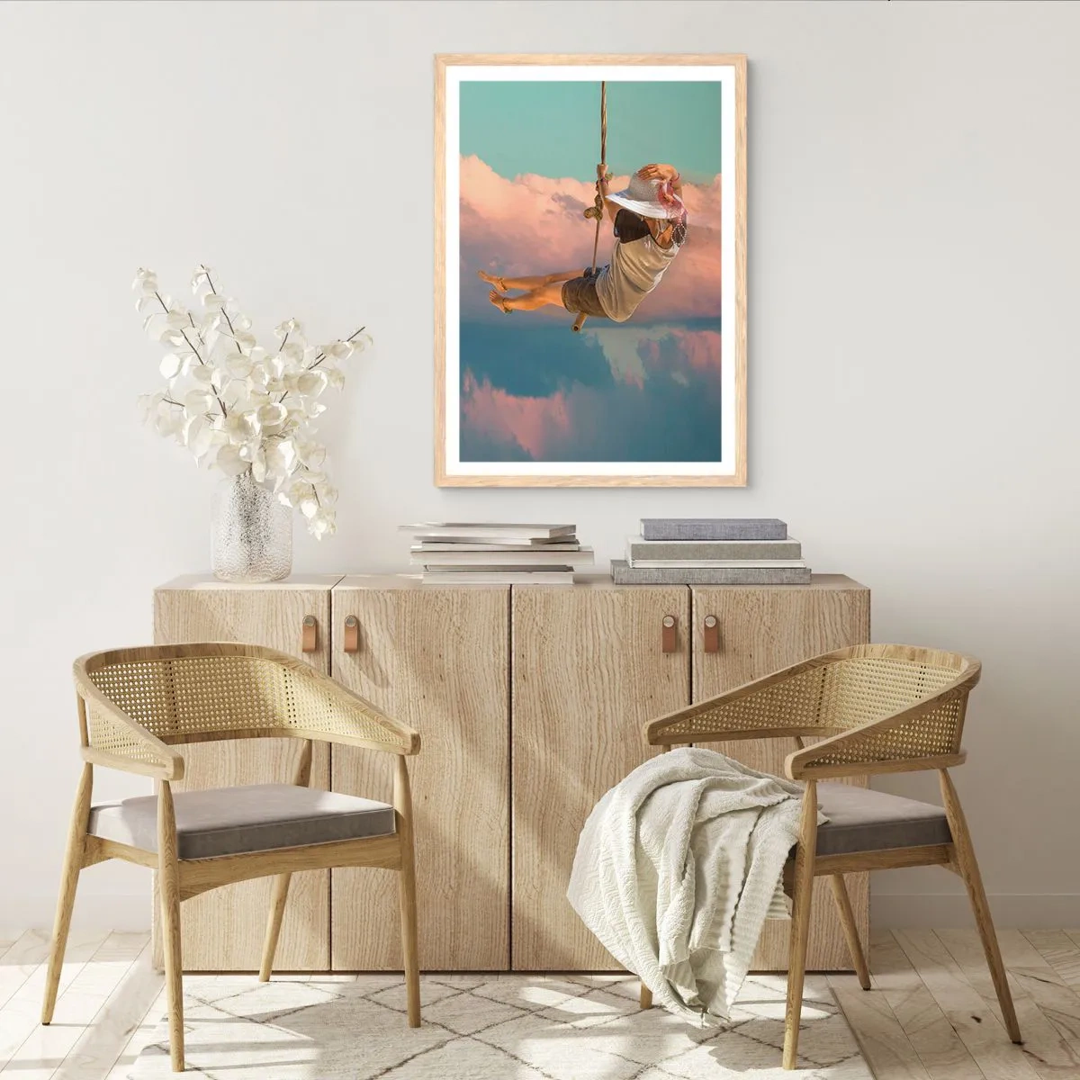 Een poster in een licht eiken lijst - Plezier in de wolken - 40x50 cm