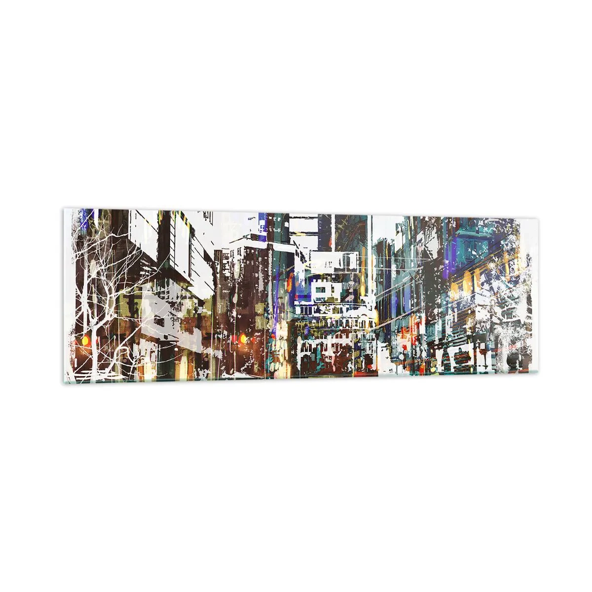 Schilderen op glas - Een glinsterende stad - 160x50 cm