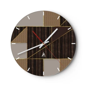 Wandklok - Klok - Moderne mozaïek met bruine, beige en gouden lijnen - 30x30cm - Een mozaïek van bruin en goud - Moderne wanddecoratie voor woonkamer, keuken en slaapkamer ARTTOR