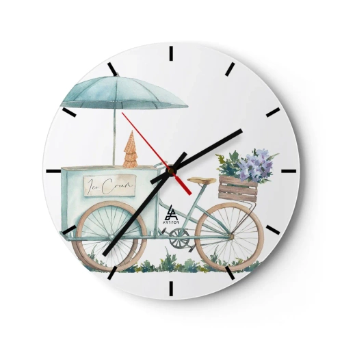 Wandklok - Klok - Een fiets met ijs en bloemen in pastelwaterverf - 30x30cm - Zoete herinnering aan de zomer - Moderne wanddecoratie voor woonkamer, keuken en slaapkamer ARTTOR