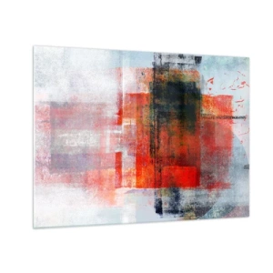 Schilderen op glas - Geometrische abstractie in intense tinten rood en zwart. - 70x50cm - Een gloeiende compositie  - Moderne wanddecoratie voor woonkamer en slaapkamer ARTTOR