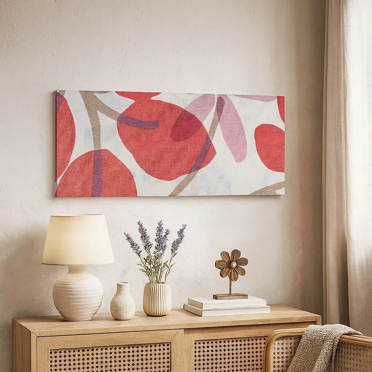 Schilderen op canvas - Bloemstuk in roze - 100x40 cm