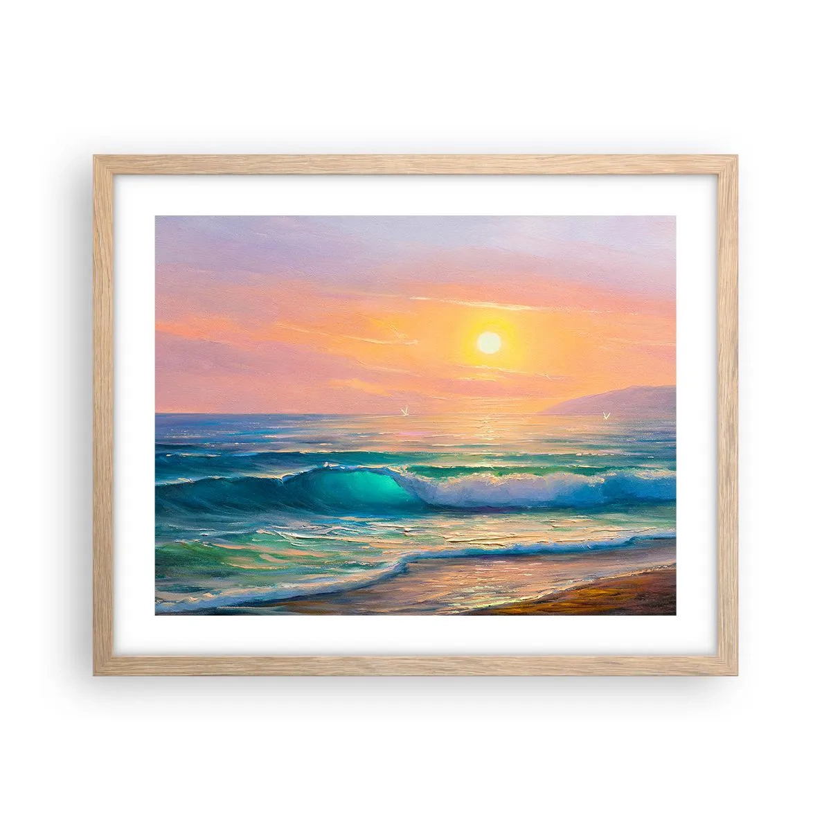 Een poster in een licht eiken lijst - Een turquoise lied van de golven - 50x40 cm