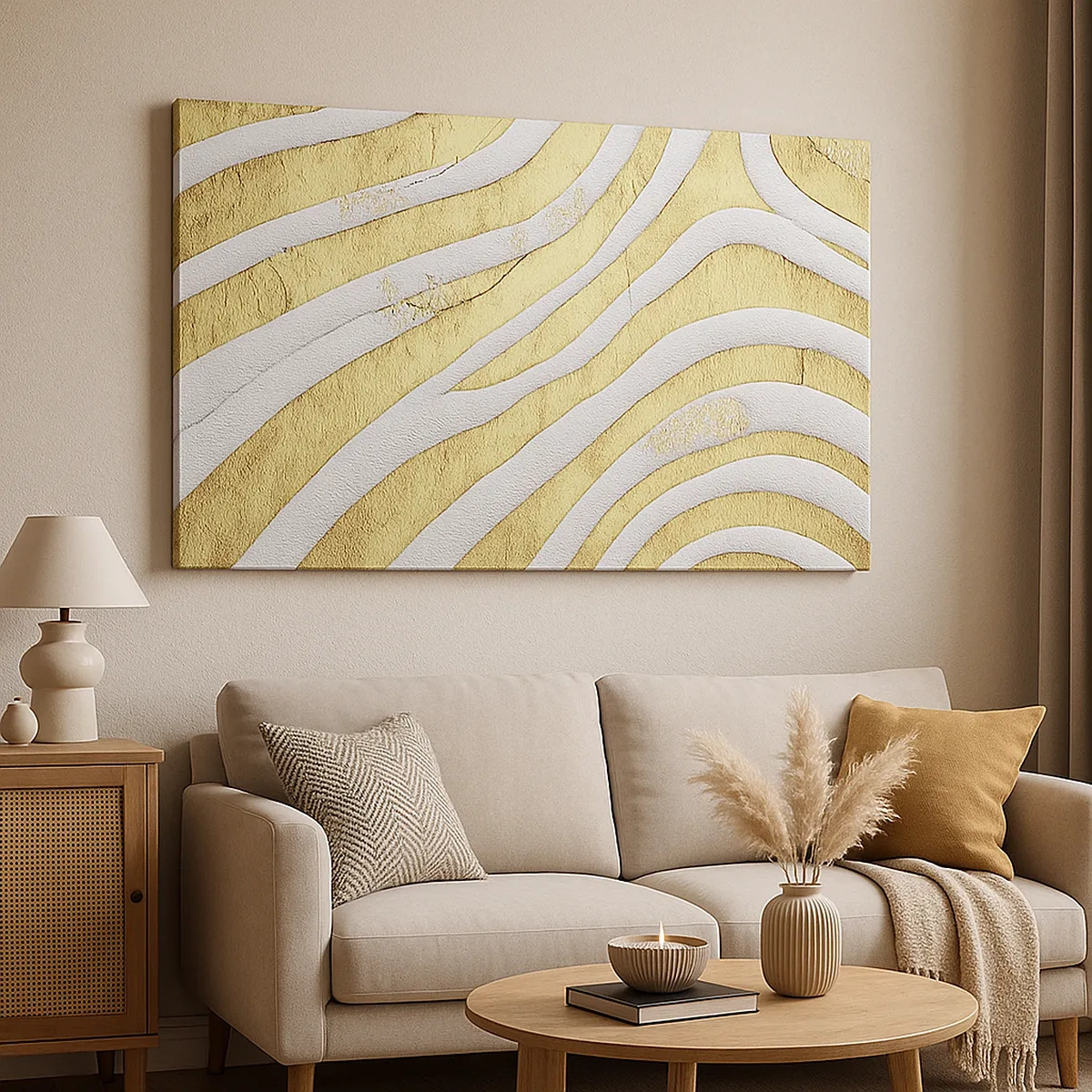 Schilderen op canvas - Compositie in wit en goud - 30x30 cm