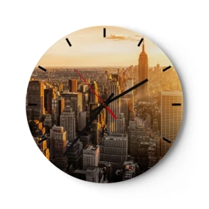 Wandklok - Klok - Panorama van wolkenkrabbers in New York bij zonsondergang - 30x30cm - Groeien in de zon - Moderne wanddecoratie voor woonkamer, keuken en slaapkamer ARTTOR