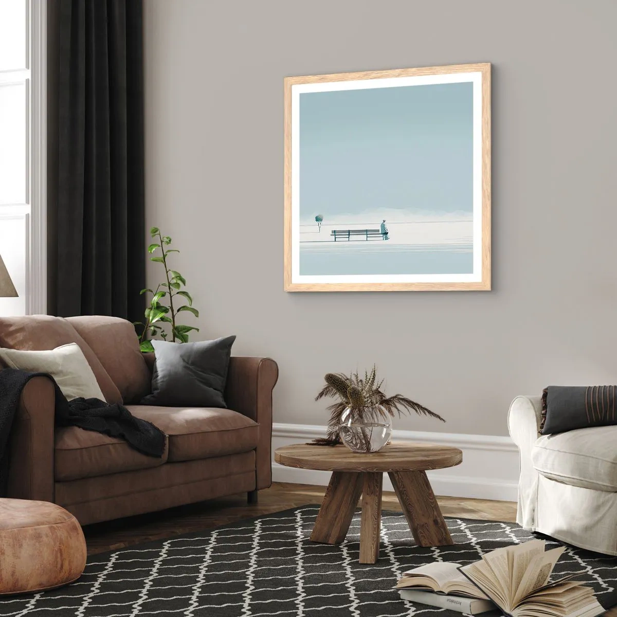 Een poster in een licht eiken lijst - Ja, ik wacht. - 60x60 cm