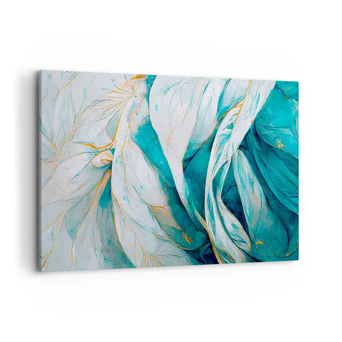 Schilderen op canvas - Blauwe abstractie met een gouden motief - 120x80 cm