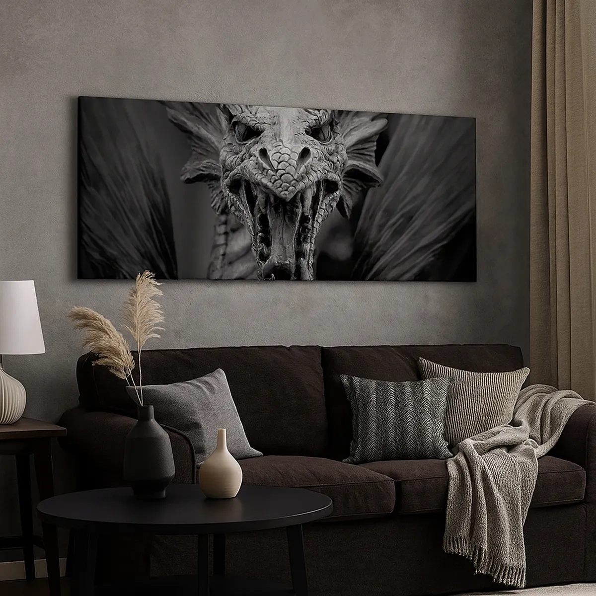 Schilderen op canvas - Een sprookjesachtige draak in grijs - 30x30 cm