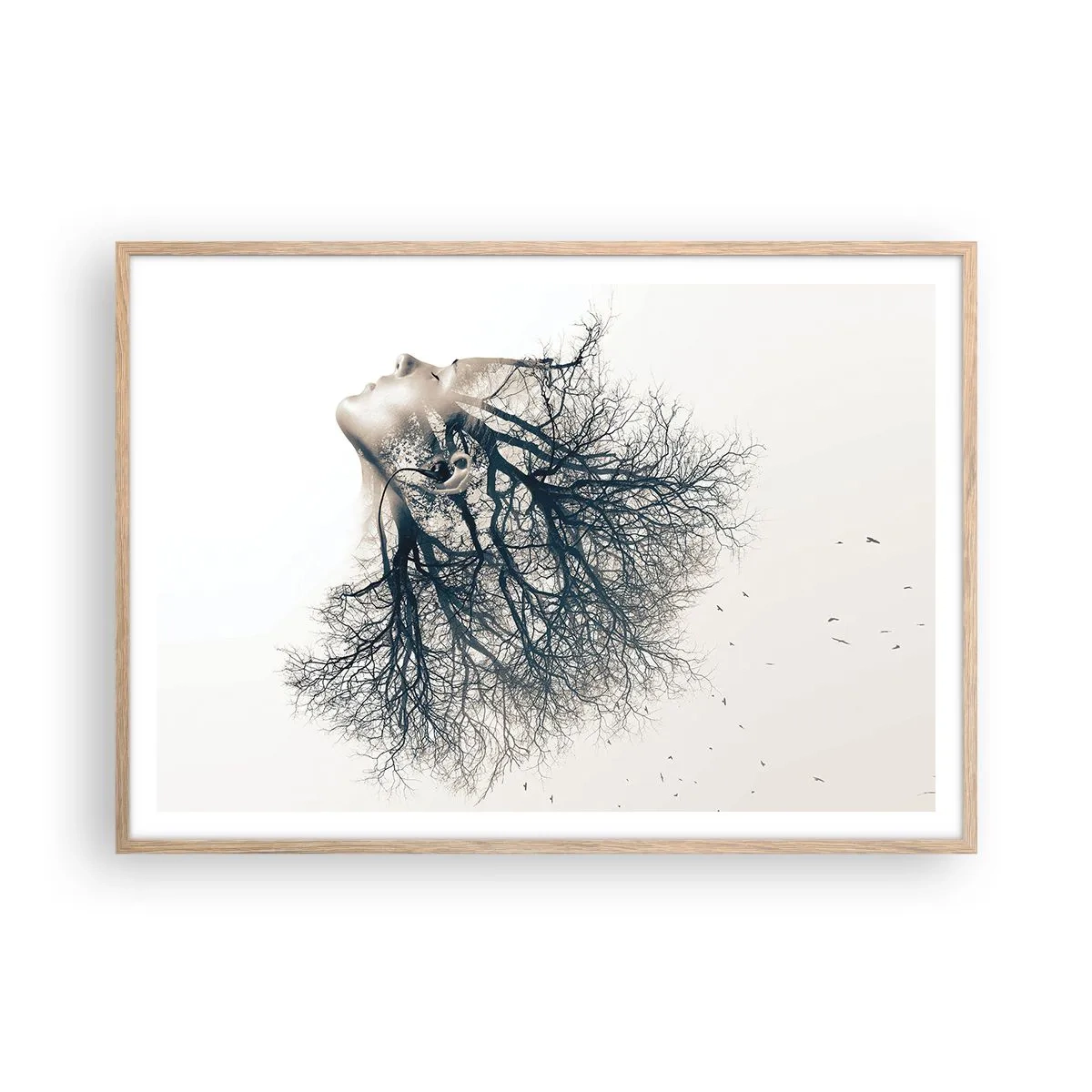 Een poster in een licht eiken lijst - Luisteren naar het gefluister van bomen - 100x70 cm