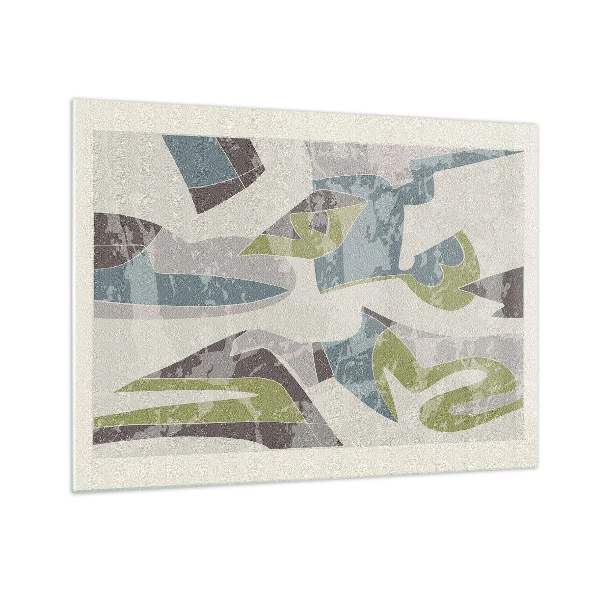 Schilderen op glas - Geometrische compositie in groen en grijs - 70x50cm - Compositie achter het glas - Moderne wanddecoratie voor woonkamer en slaapkamer ARTTOR