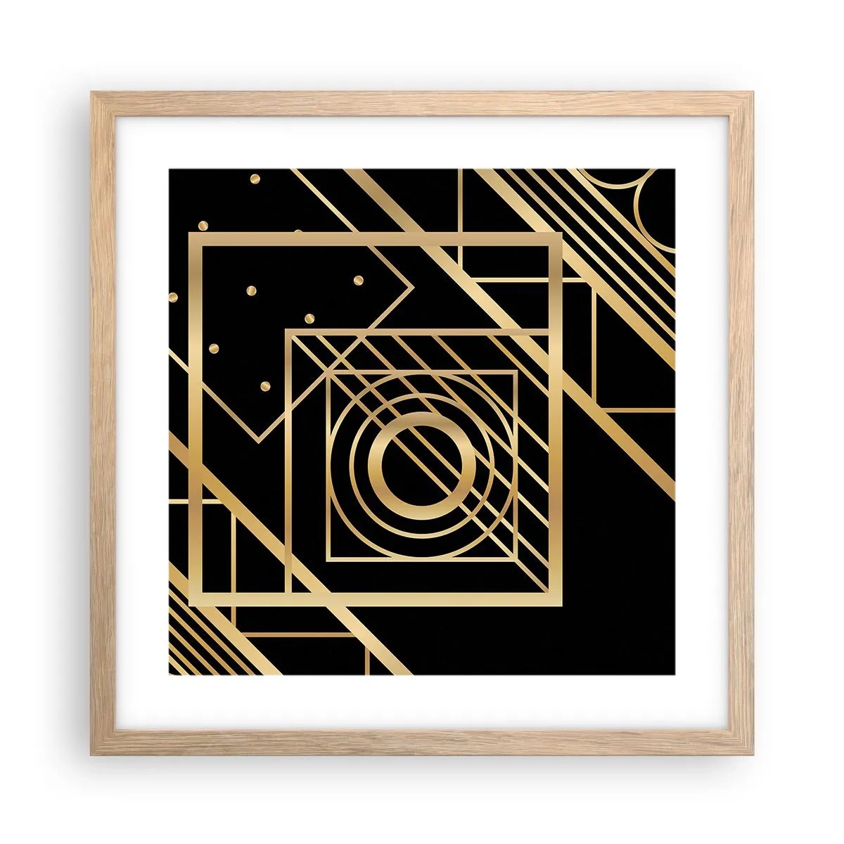 Een poster in een licht eiken lijst - Gouden geometrie - 40x40 cm