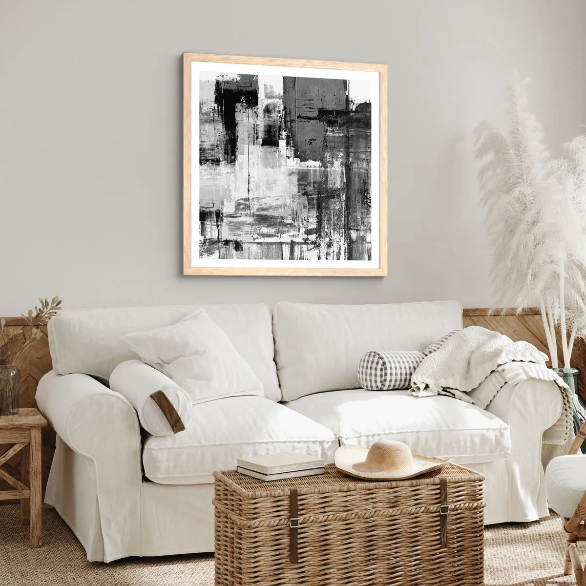 Een poster in een licht eiken lijst - Grijs is prachtig - 50x50 cm