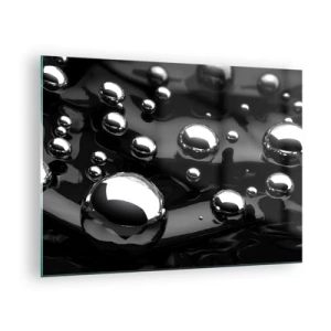 Schilderen op glas - Metalen druppels op een zwart oppervlak - 70x50cm - Uit het zwarte water - Moderne wanddecoratie voor woonkamer en slaapkamer ARTTOR