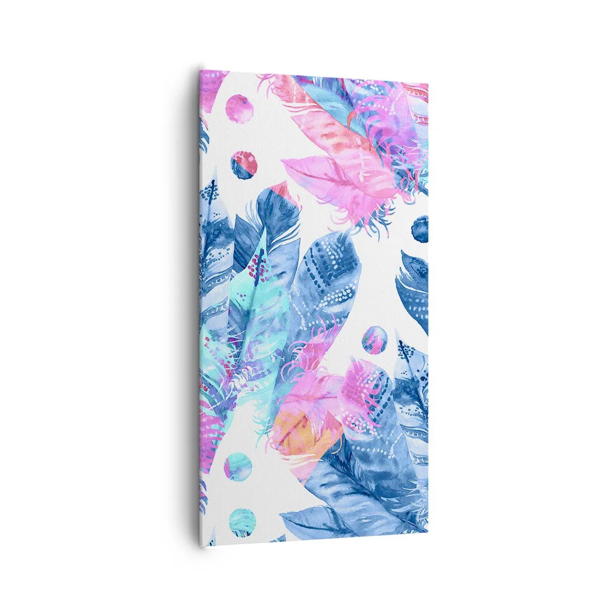 Schilderen op canvas - Pluimen in roze en blauw - 65x120 cm