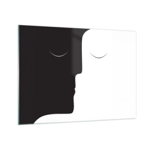 Schilderen op glas - Minimalistische zwart-witte gezichten die een eenheid vormen - 70x50cm - Eenheid van tegenstellingen - Moderne wanddecoratie voor woonkamer en slaapkamer ARTTOR