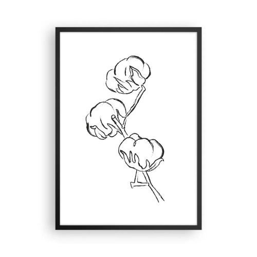 Poster in een zwarte lijst - Een minimalistische schets van een katoentak - 50x70cm - Katoen dons - Moderne wanddecoratie voor woonkamer en slaapkamer ARTTOR
