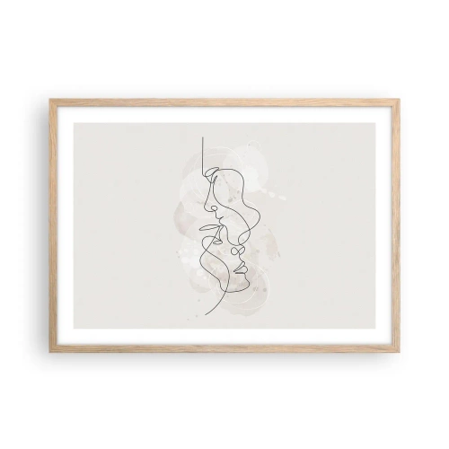 Een poster in een licht eiken lijst - Verstrikt in een omhelzing - 70x50 cm