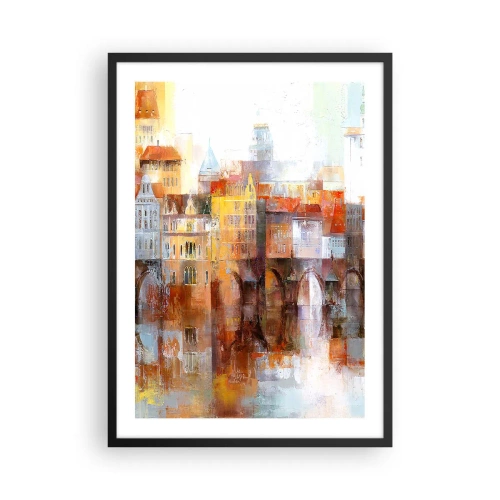 Poster in een zwarte lijst - Een pittoresk stadje met een kunstzinnig vormgegeven brug - 50x70cm - Ook onder de brug is het mooi - Moderne wanddecoratie voor woonkamer en slaapkamer ARTTOR