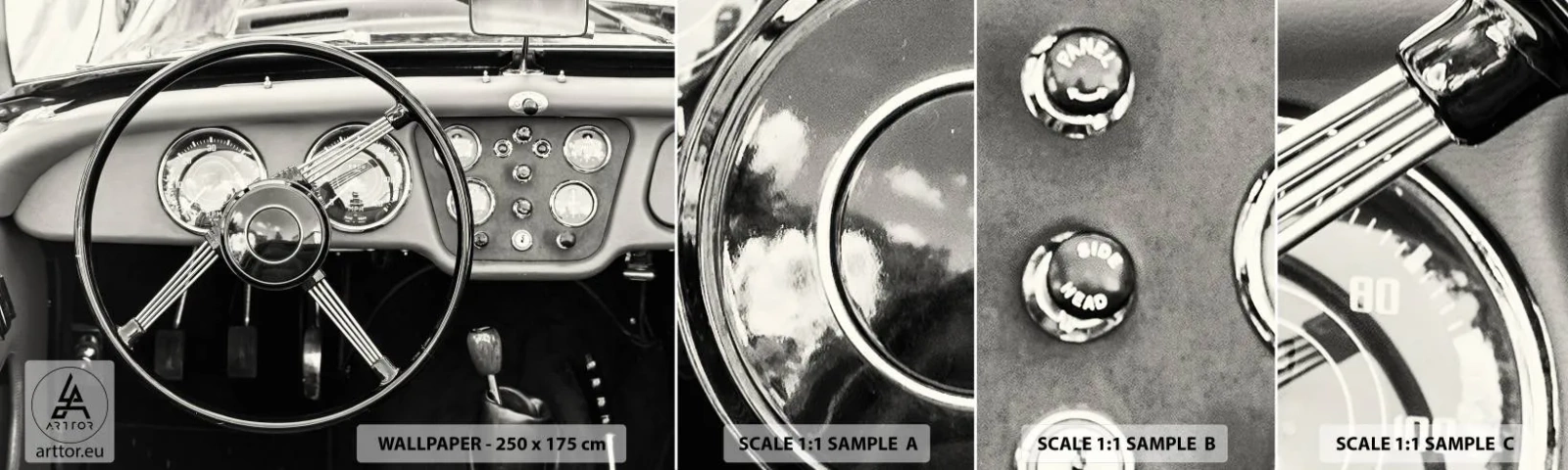 Fotobehang Monster Zelfklevend Deluxe Sticker - De droom van een verzamelaar - Auto, Vintage, Automobiel - 100x30 cm