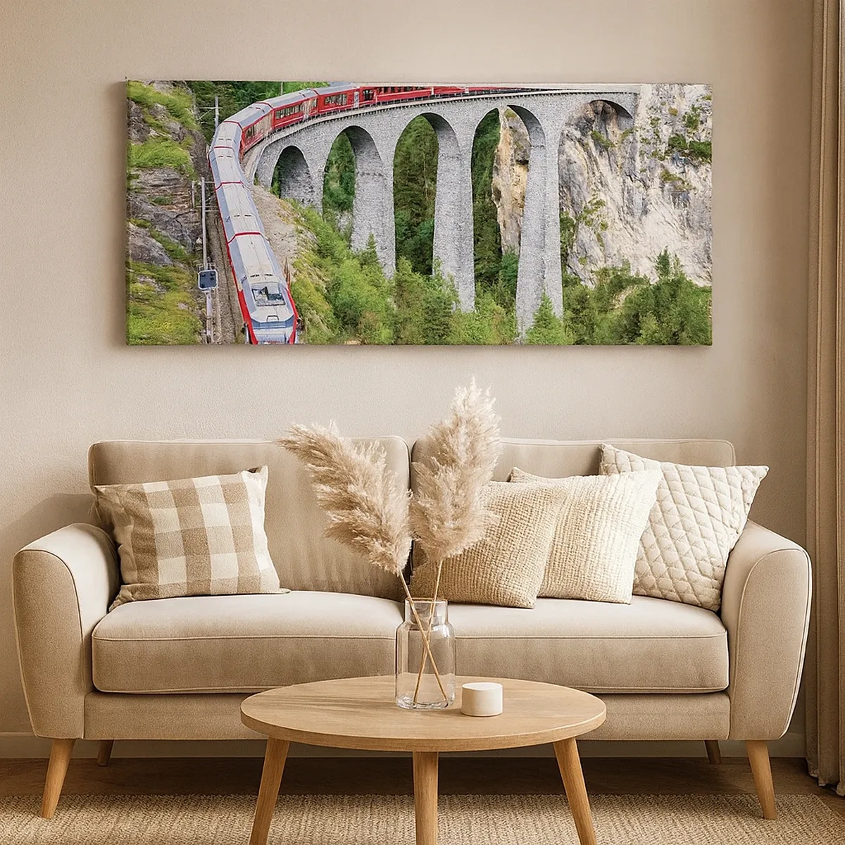 Schilderen op canvas - Spoorlijn voor uitzicht op de bergen - 30x30 cm