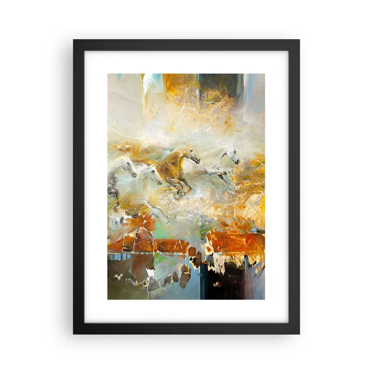 Poster in een zwarte lijst - Galopperen door het licht - 30x40 cm