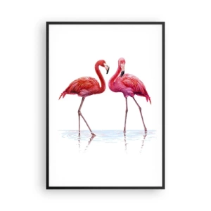Poster in een zwarte lijst - Roze randez-vous - 70x100 cm