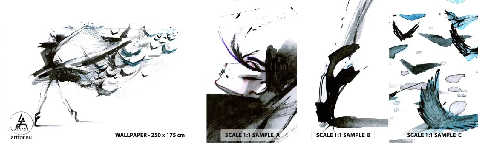 Fotobehang Monster Zelfklevend Deluxe Sticker - De magie van muziek bevrijdt je van betovering - Abstractie, Vrouw, Dans - 100x30 cm