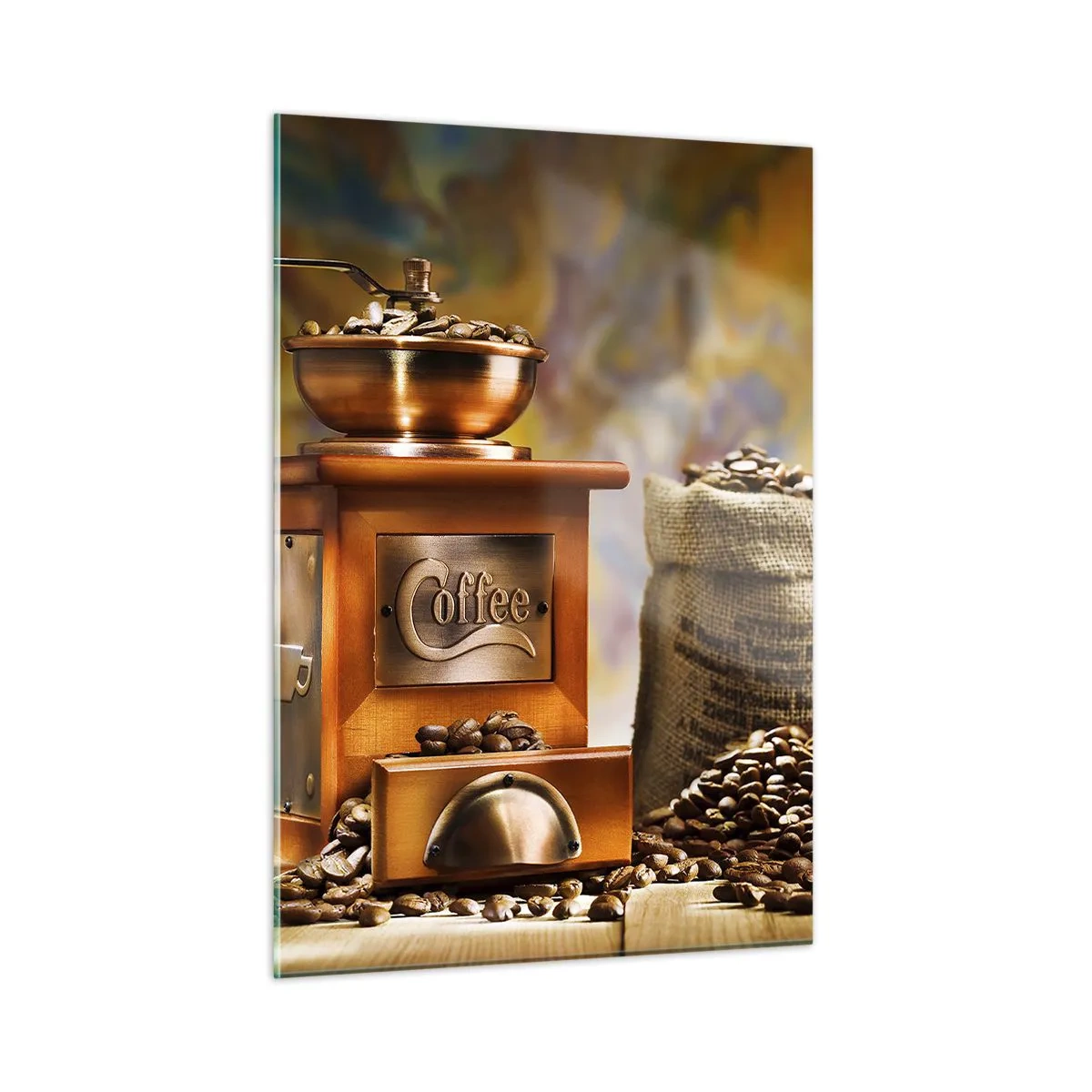 Schilderen op glas - Het knarsen van granen, het geratel van een grinder - 50x70 cm