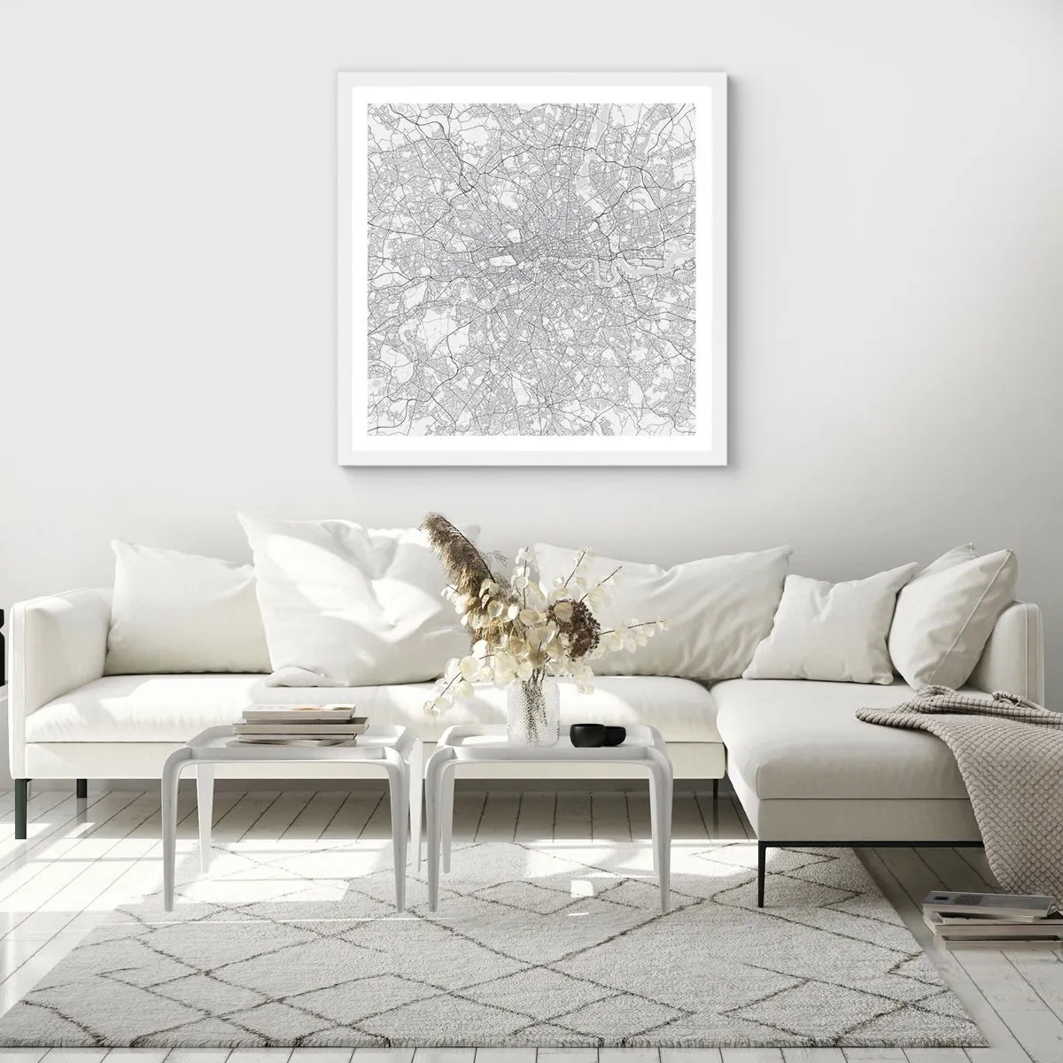 Poster in een witte lijst - Kaart van het doolhof van Londen - 50x50 cm