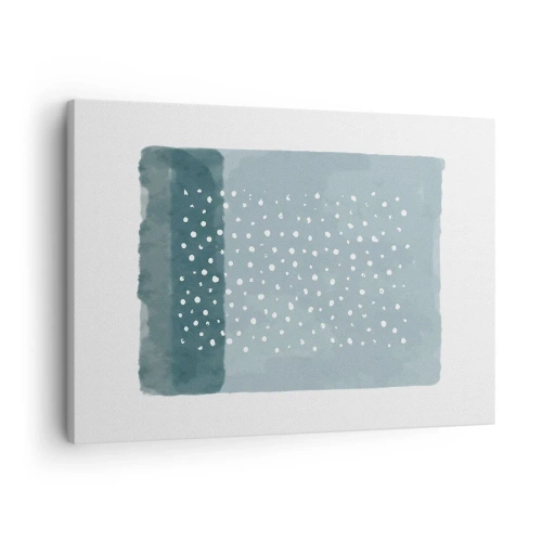 Schilderen op canvas - Een minimalistisch schilderij in blauwtinten met stippen - 70x50cm - Gegroeid op blauw - Moderne wanddecoratie voor woonkamer en slaapkamer ARTTOR