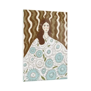 Schilderen op glas - Portret in een bloemengewaad - 70x100 cm