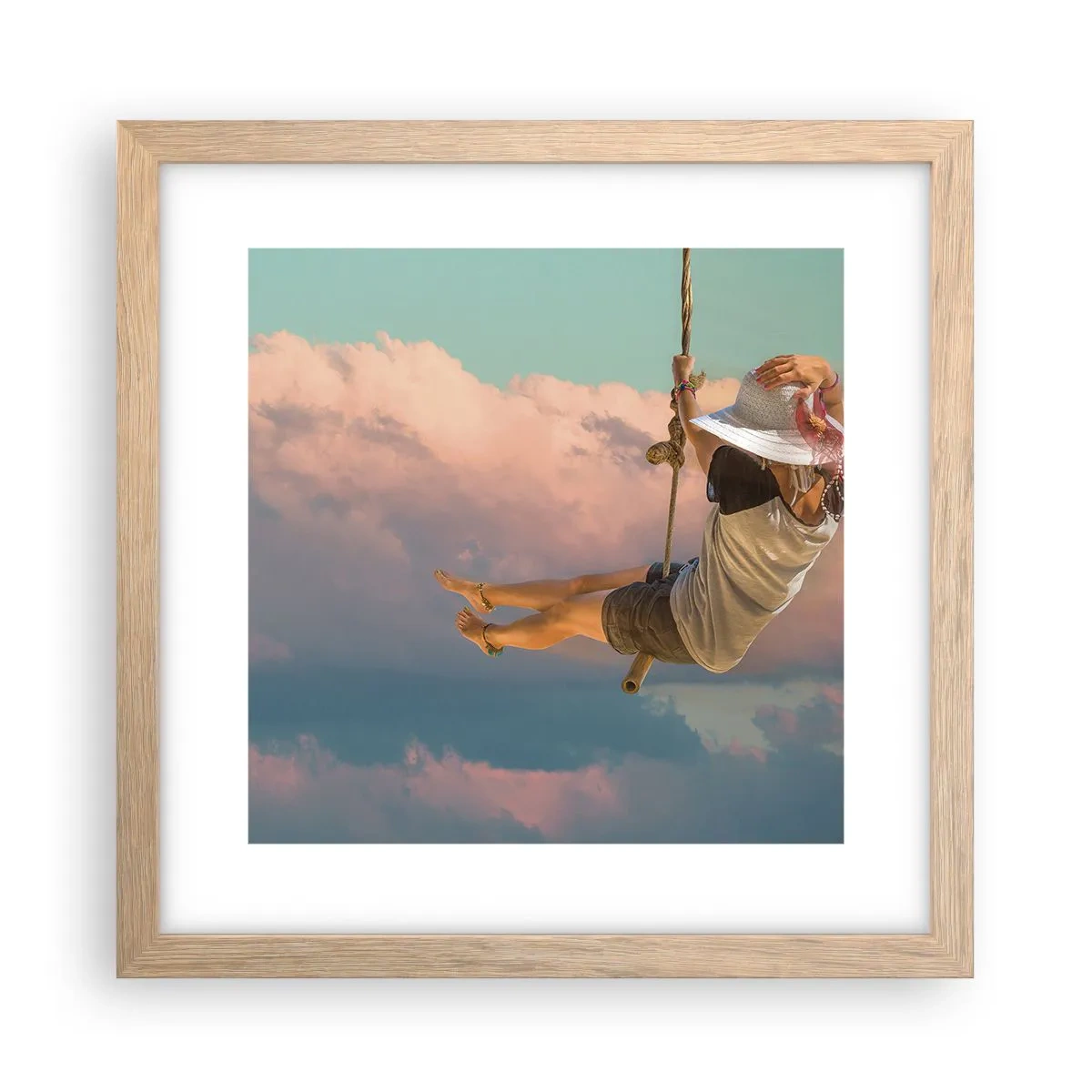 Een poster in een licht eiken lijst - Plezier in de wolken - 30x30 cm
