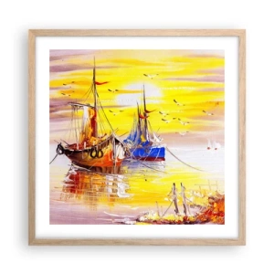 Een poster in een licht eiken lijst - Een welverdiende rust in de haven - 50x50 cm