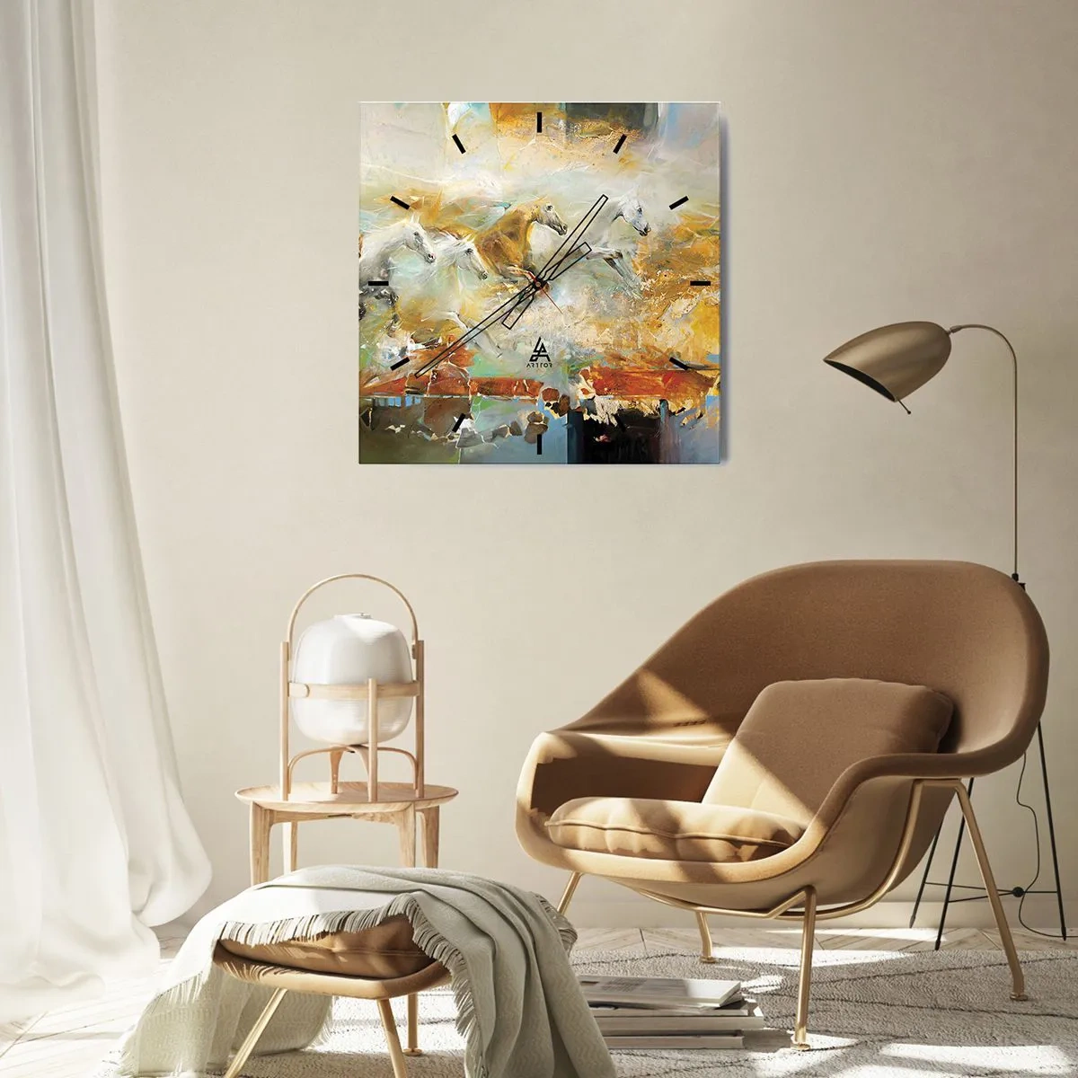 Wandklok - Klok - Galopperen door het licht - 40x40 cm