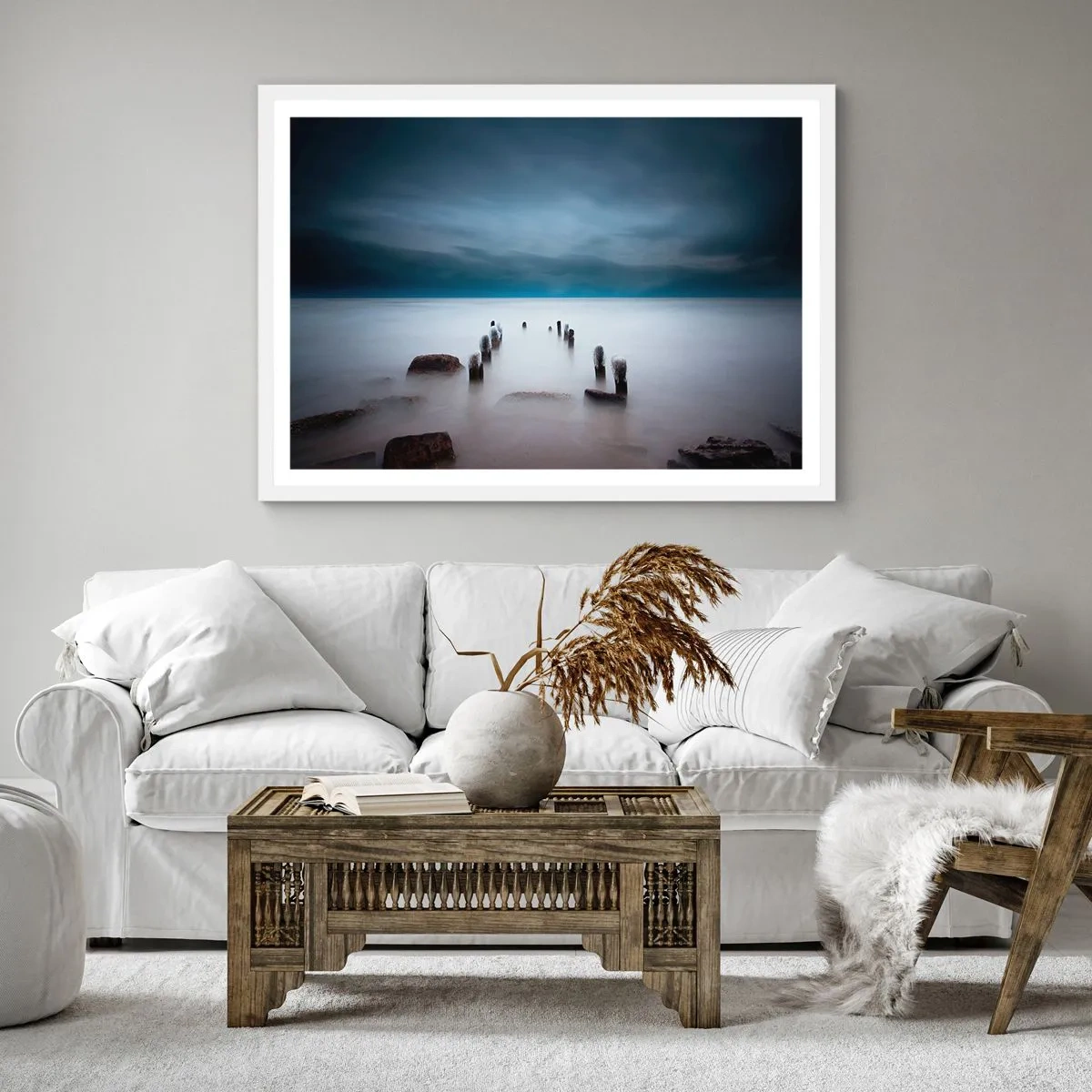 Poster in een witte lijst - Peinzend meer - 30x30 cm