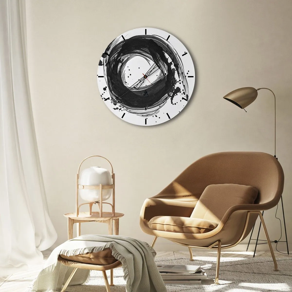 Wandklok - Klok - Abstracte cirkel gemaakt van zwarte penseelstreken - 30x30cm - De draaikolk van de schepping - Moderne wanddecoratie voor woonkamer, keuken en slaapkamer ARTTOR