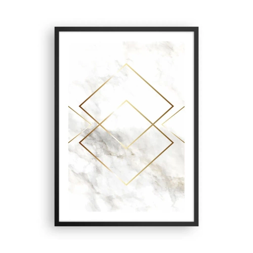 Poster in een zwarte lijst - Geometrie in gouden lijnen op een marmeren achtergrond - 50x70cm - Een uitzicht tot in het oneindige - Moderne wanddecoratie voor woonkamer en slaapkamer ARTTOR