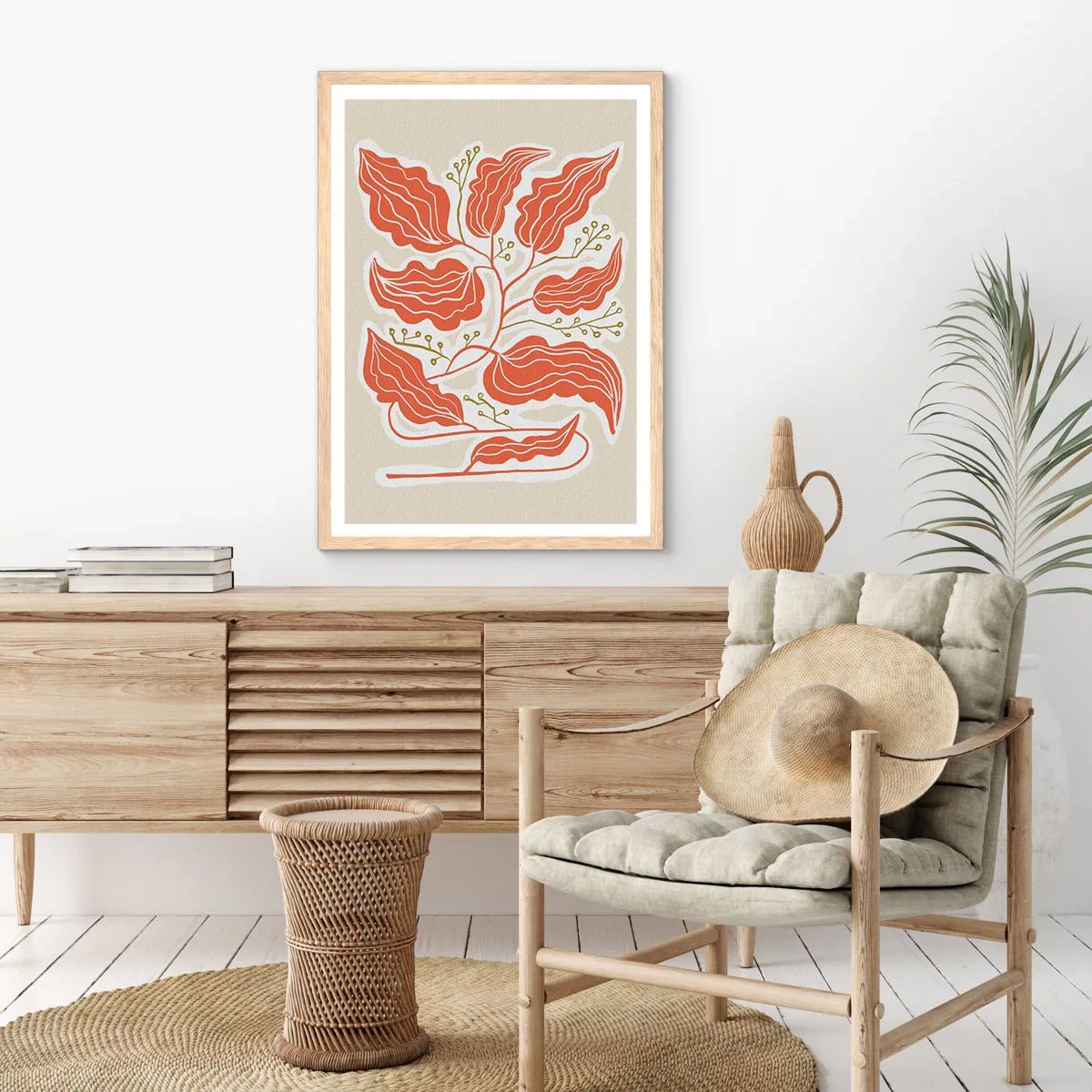 Een poster in een licht eiken lijst - Folk en koraal - 61x91 cm