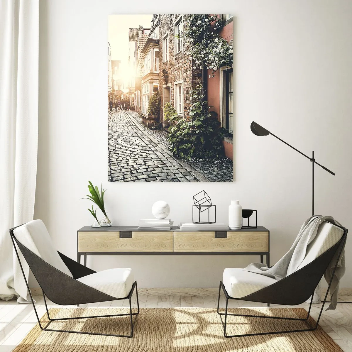 Schilderen op glas - Rozensteeg in roze gloed - 50x70 cm
