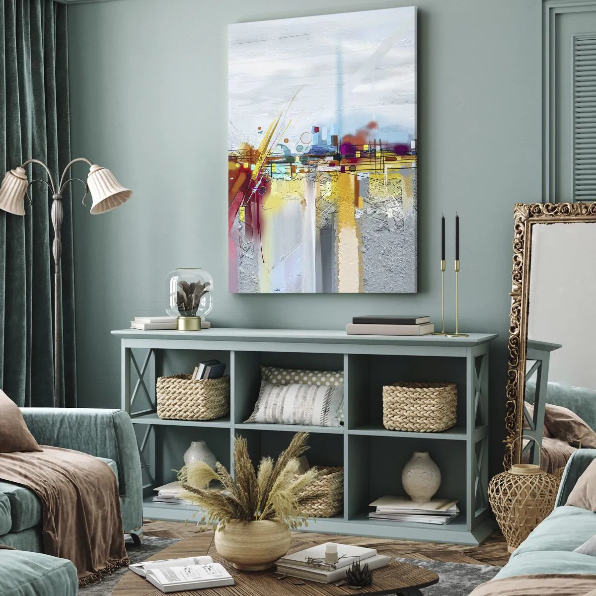 Schilderen op canvas - Brug van vreugde bij de rivier van het leven - 70x100 cm