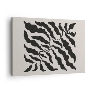 Schilderen op canvas - Takjes met bladeren in zwart op een lichte achtergrond - 70x50cm - Natuur van een vierkant - Moderne wanddecoratie voor woonkamer en slaapkamer ARTTOR