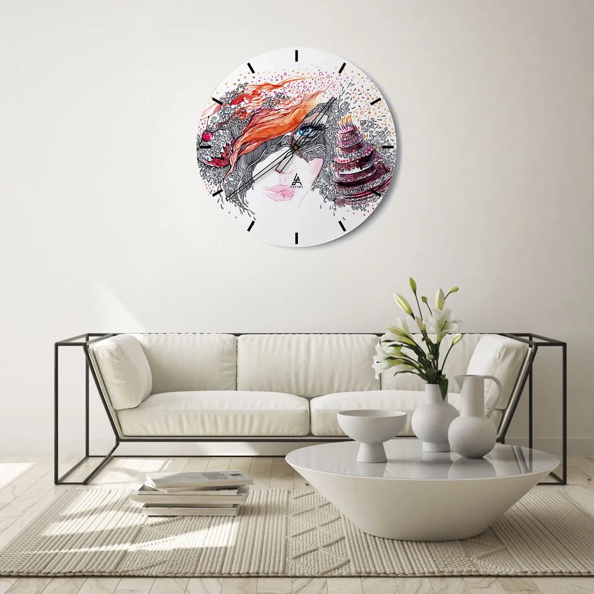 Wandklok - Klok - Artistiek gezicht met rijke details en kleuren - 30x30cm - Elke dag is er een feestdag met haar - Moderne wanddecoratie voor woonkamer, keuken en slaapkamer ARTTOR