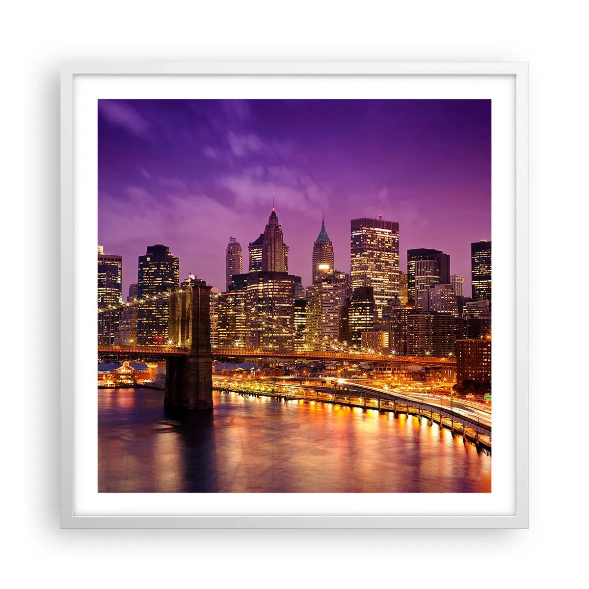 Poster in een witte lijst - Violet-goud Manhattan - 60x60 cm