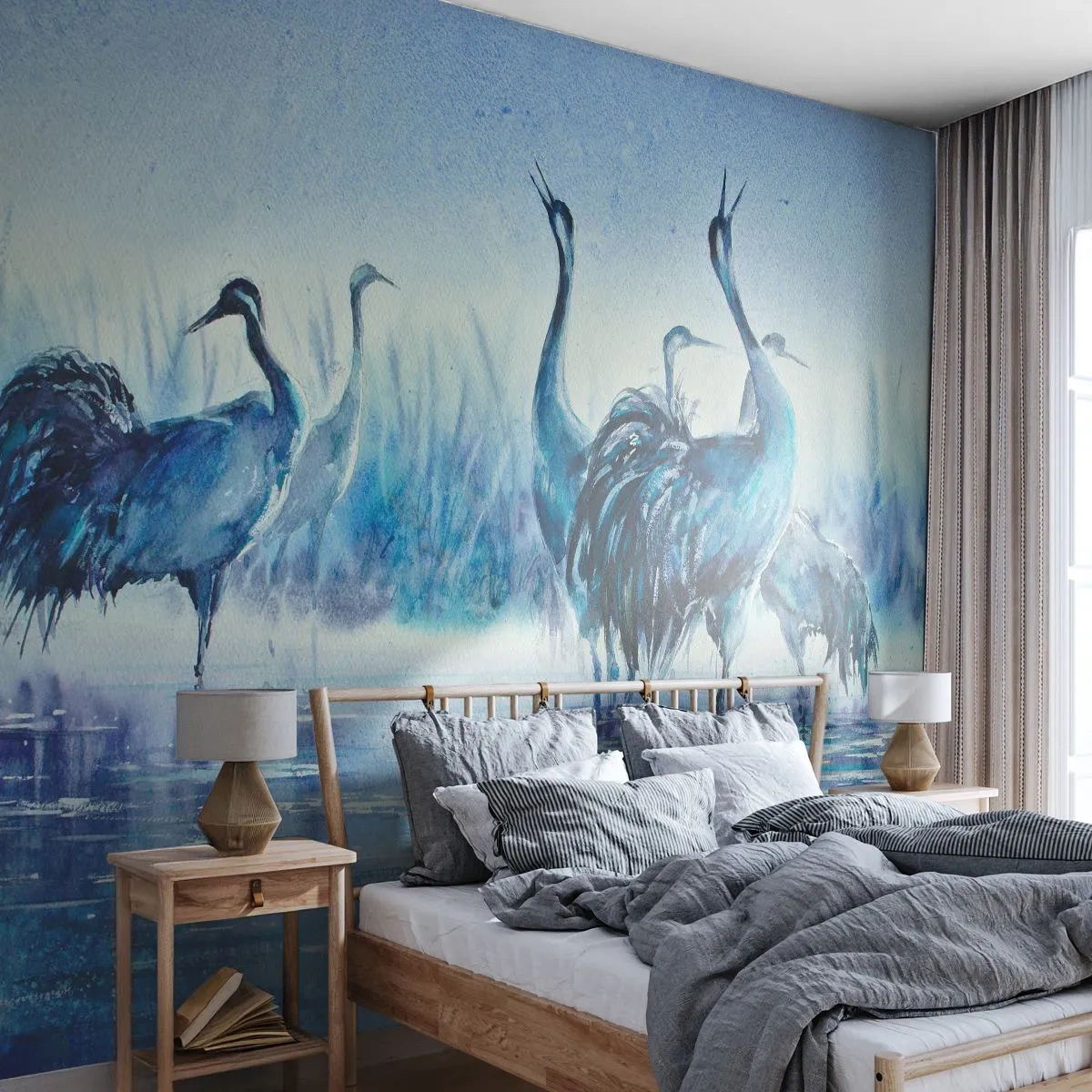 Fotobehang Standard Eco - Ochtendvergadering - Vogels, Landschap, Water - 200x140 cm