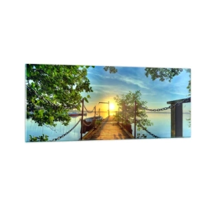 Schilderen op glas - Zonsondergang boven het water - 100x40 cm