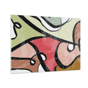 Schilderen op glas - Kleurrijke abstractie met zwarte lijnen - 70x50cm - Pirouettes tussen kleuren - Moderne wanddecoratie voor woonkamer en slaapkamer ARTTOR