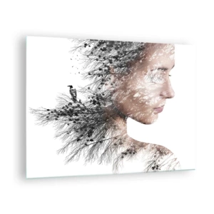 Schilderen op glas - Portret van een vrouw met takken op de achtergrond - 70x50cm - De geest van het bos - Moderne wanddecoratie voor woonkamer en slaapkamer ARTTOR