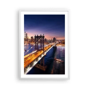 Poster in een witte lijst - Een stralende brug naar het hart van de stad - 50x70 cm