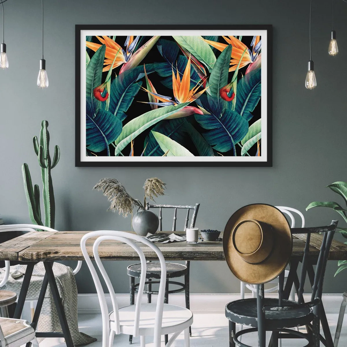 Poster in een zwarte lijst - Vlammende bloemen van de tropen - 40x30 cm