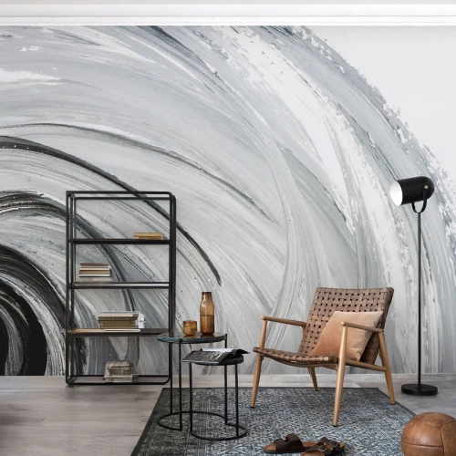 Fotobehang Standard Eco - Abstracte wervelende penseelstreken in grijstinten - 100x70cm - Orbitale samenstelling - Moderne wanddecoratie voor woonkamer en slaapkamer ARTTOR